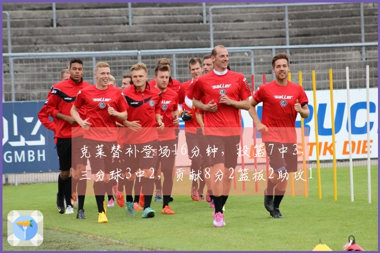 克莱替补登场16分钟，投篮7中3，三分球3中2，贡献8分2篮板2助攻1盖帽，正负值为-4